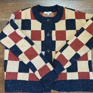 Madewell navy red and cream checkered sweater size xs